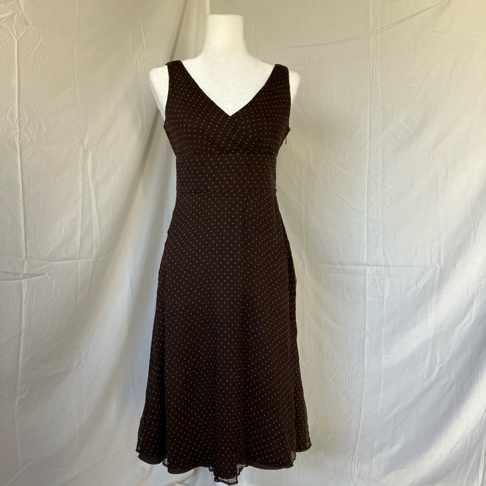 Vintage J. Crew Women’s Silk Brown Midi Dress with Polka Dots